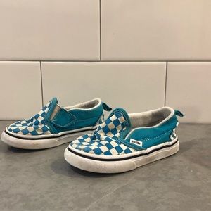 Checkered teal slip on vans toddler 6